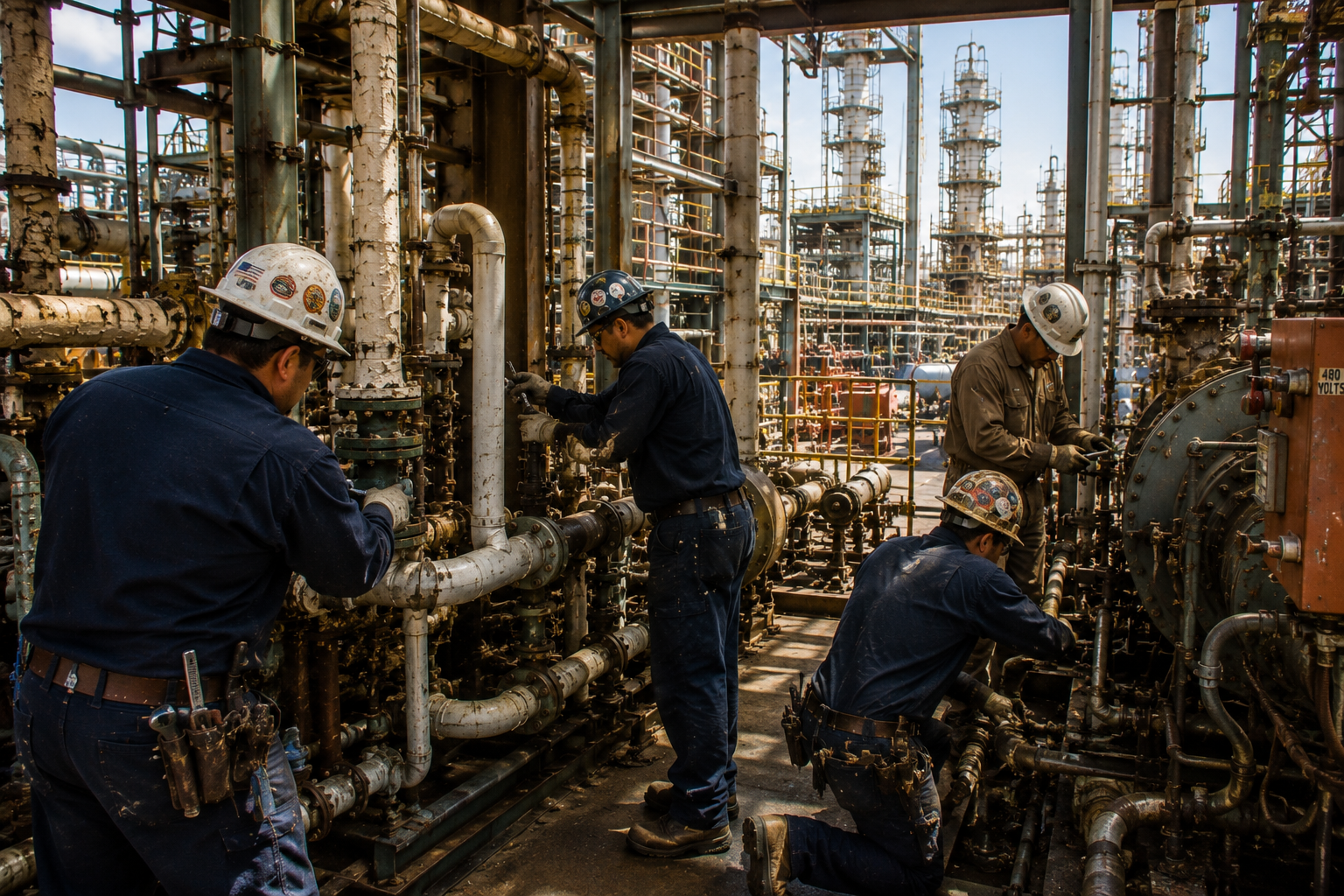 Texas offshore oil and gas platform with industrial process equipment